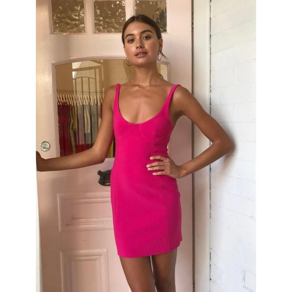 NWT BEC & BRIDGE amelie short mini dress magenta neon pink bodycon new US size 4
